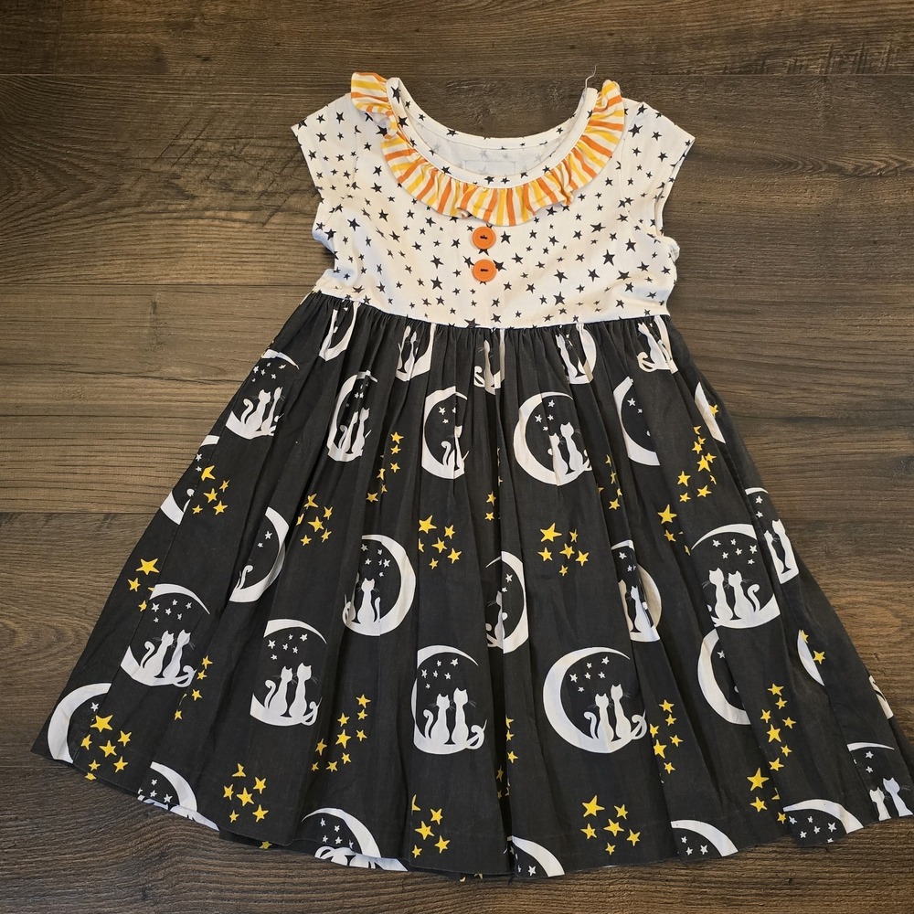 Eleanor Rose Girls' Size 5-6 Flutter Sleeve Dress Fall Halloween‎ Cat Witch